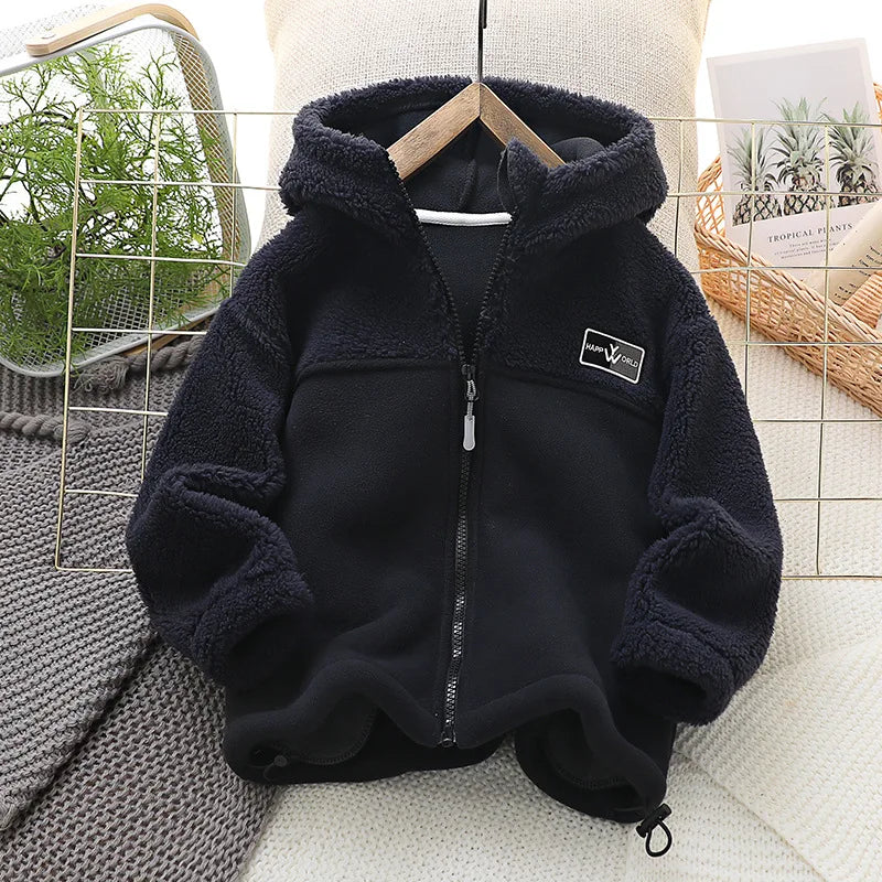 IYEAL Children's  Jacket Coat  Autumn Winter Warm Fleece Outerwear Boys Clothing Fleece Thickened Boy Clothes 4  8 to 10 years