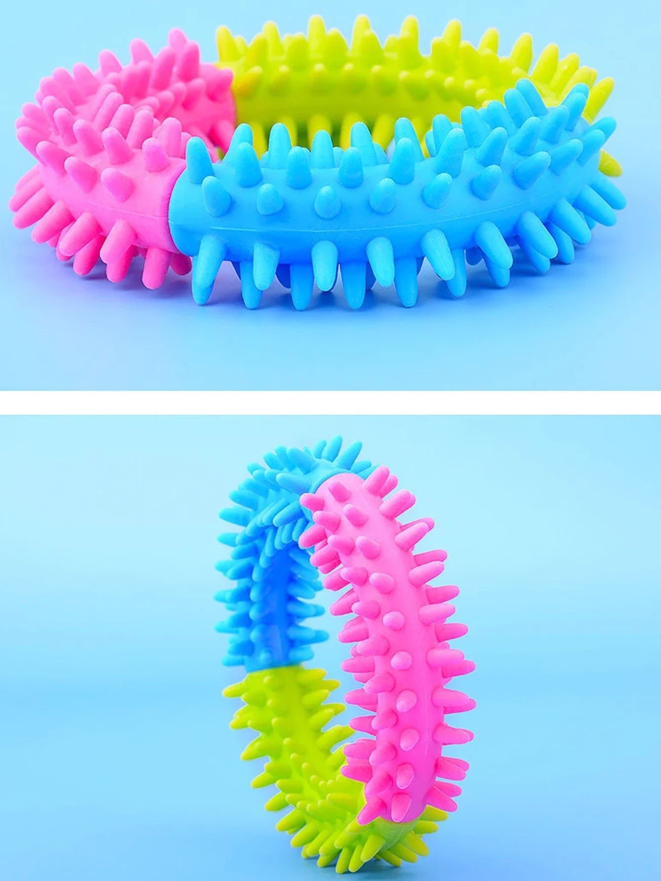 2 Pet Dog Toys: Bite-Resistant Bell Ball & Tri-Color Molar Ring, Soft Rubber for Teeth Grinding & Chewing