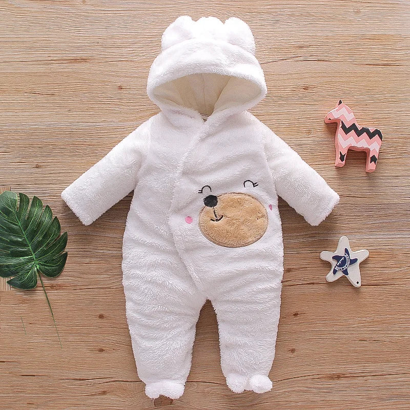 New Autumn Winter Baby Plush Climbing Clothes - Warm Thick Cartoon Dog/Rabbit Cotton Outfit for 0-2 Years Old | Cute Baby Romper