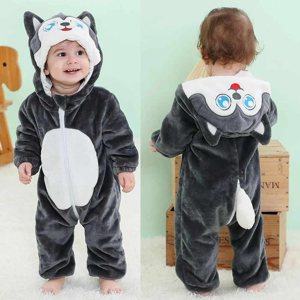Baby Kigurumis Pajama Toddler Winter Cartoon Jumpsuit Boys Girls Plush Flannel Overalls Kids Bear Lion Penguin Dino Costumes