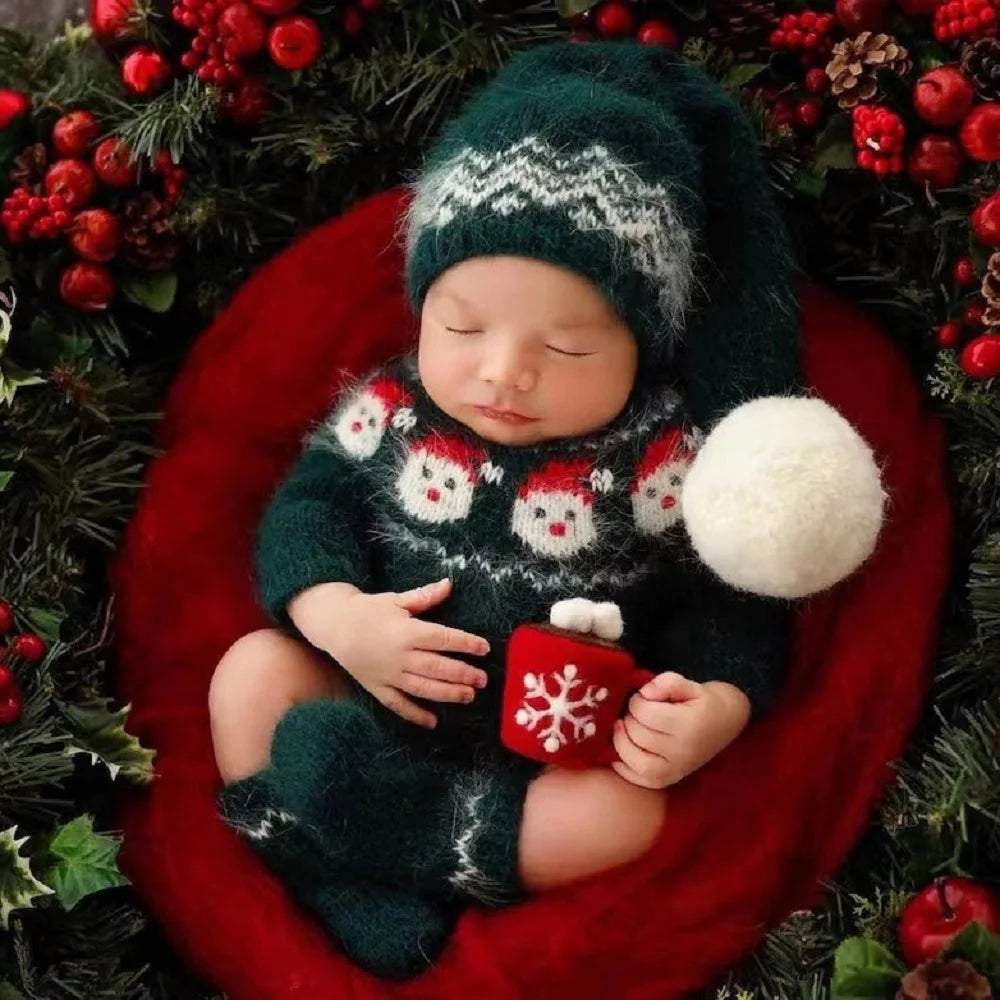 Christmas Baby Clothes Birth Photography Props Articles Newborn Knitted Outfit Costume Infant Photo Shoot Accessories Male Sets