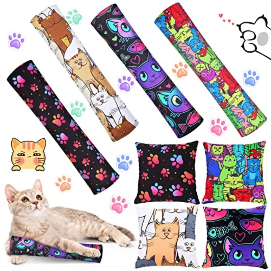 8 Pieces Catnip Kicker Toys Cat Kick Sticks Interactive Pillow Toys for Indoor Kitten Pet Chew Supplies 2 Shapes and 4 Designs