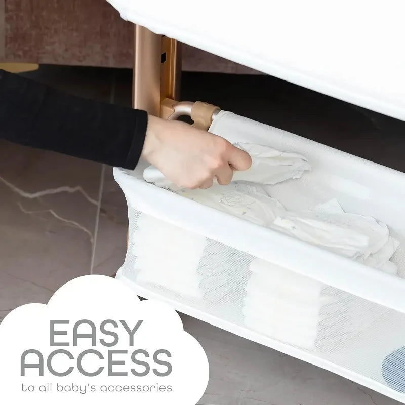 Discount Baby Bassinet, Easy Folding Portable Crib with Storage Basket for born, Bedside Bassinet, (Bassinet) (White & Gold)