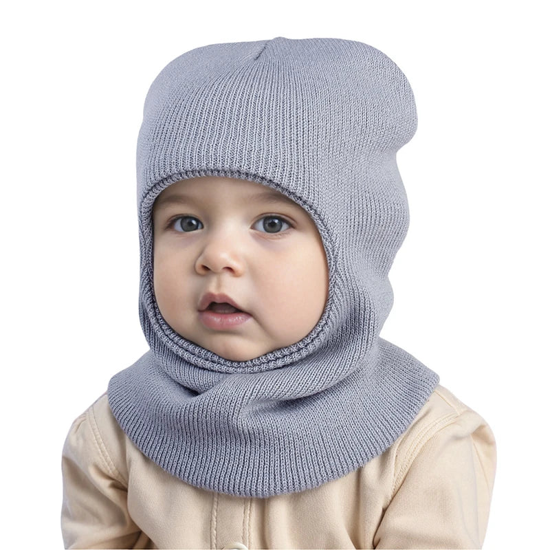 Baby Winter Balaclava One-Piece Hat Scarf Warm Knitted Woolen Ear Protection for Toddler Kids 1-7Y