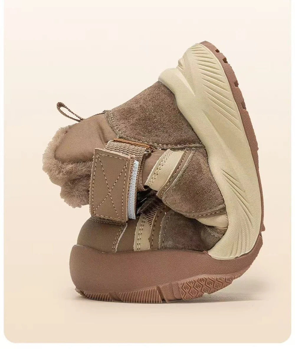 Winter Snow Boots For Children PU Leather Thick Warm Plush Boots For Boys Girls Soft Warm Cotton Shoes For Teenager Kids