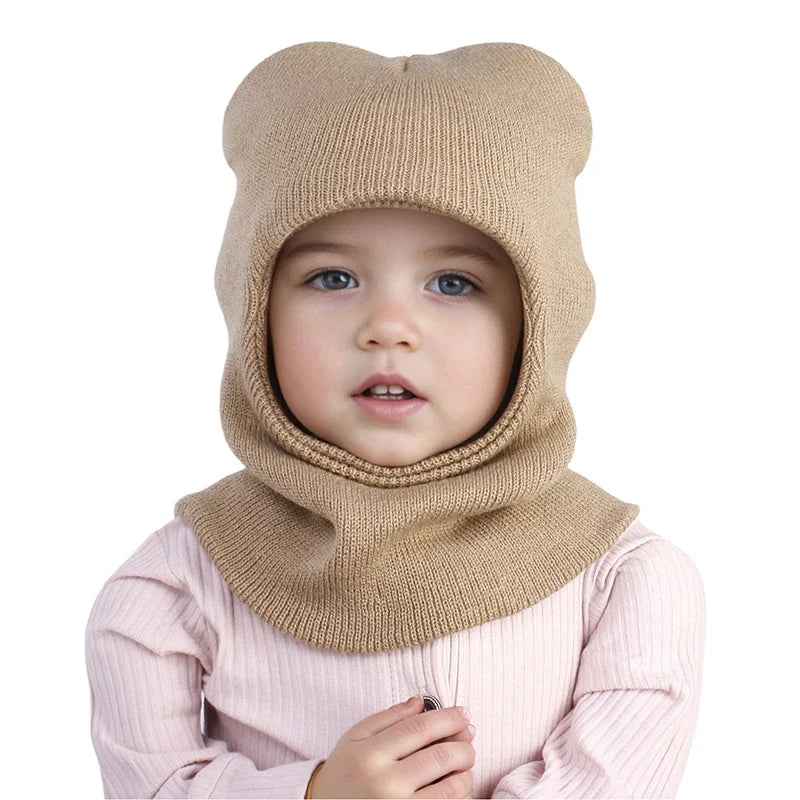 Baby Winter Balaclava One-Piece Hat Scarf Warm Knitted Woolen Ear Protection for Toddler Kids 1-7Y