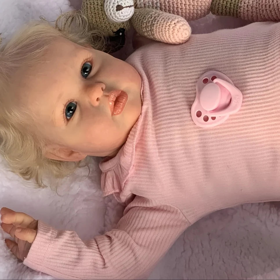 1PC 24-inch realistic rebirth doll, soft rubber, hand-dyed blonde hair, fashionable cartoon fantasy theme doll, collectible cute