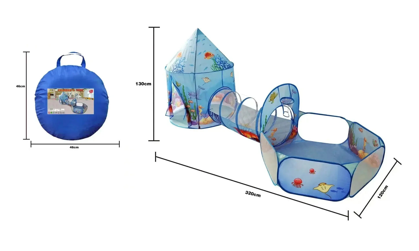 3 In 1 Kid Tent House Play Toy Tunnel Crawling Playhouse Castle Portable Children Ocean Ball Pool Pit Baby Folded Indoor Outdoor