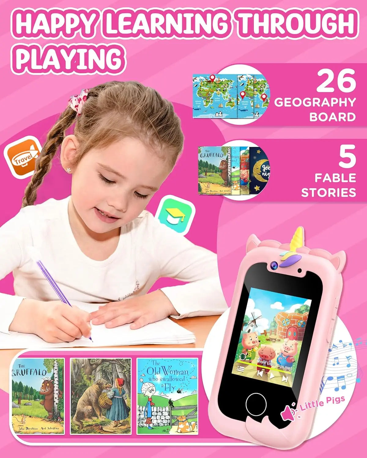 Kids Smart Phone Girls Toy: Christmas Birthday Gifts for Girls Age 3-10 - Working Real Play Cell Phone - Toddler Toy Learning Ph