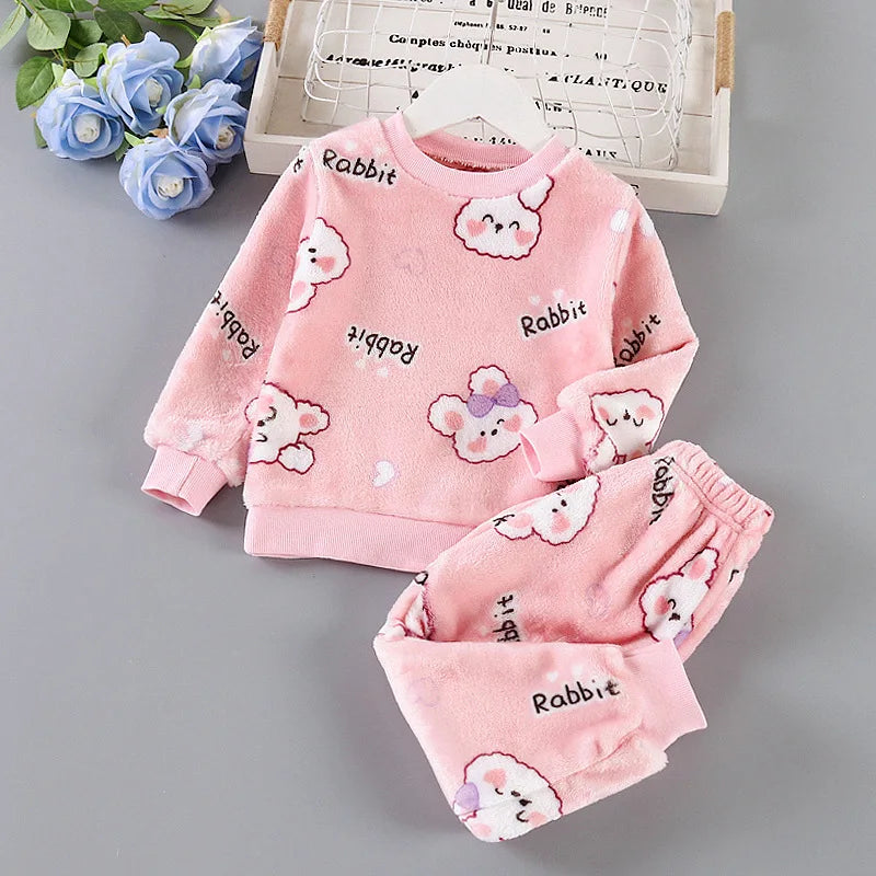 IYEAL Baby Boy Girl Clothes Pajamas Set Flannel Fleece Toddler Children Warm Sleepwear Kids Home Suit Pyjamas Nightwear 1-7Years