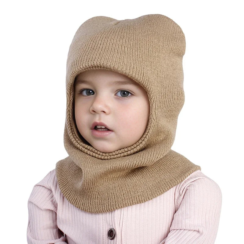 Baby Winter Balaclava One-Piece Hat Scarf Warm Knitted Woolen Ear Protection for Toddler Kids 1-7Y