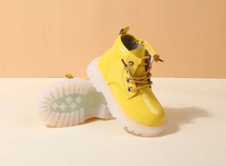 2024 New Spring Baby Boots For Girls Leather Waterproof Boys Rubber Ankle Boots Non-slip Soft Sole Fashion Toddler Kids Shoes