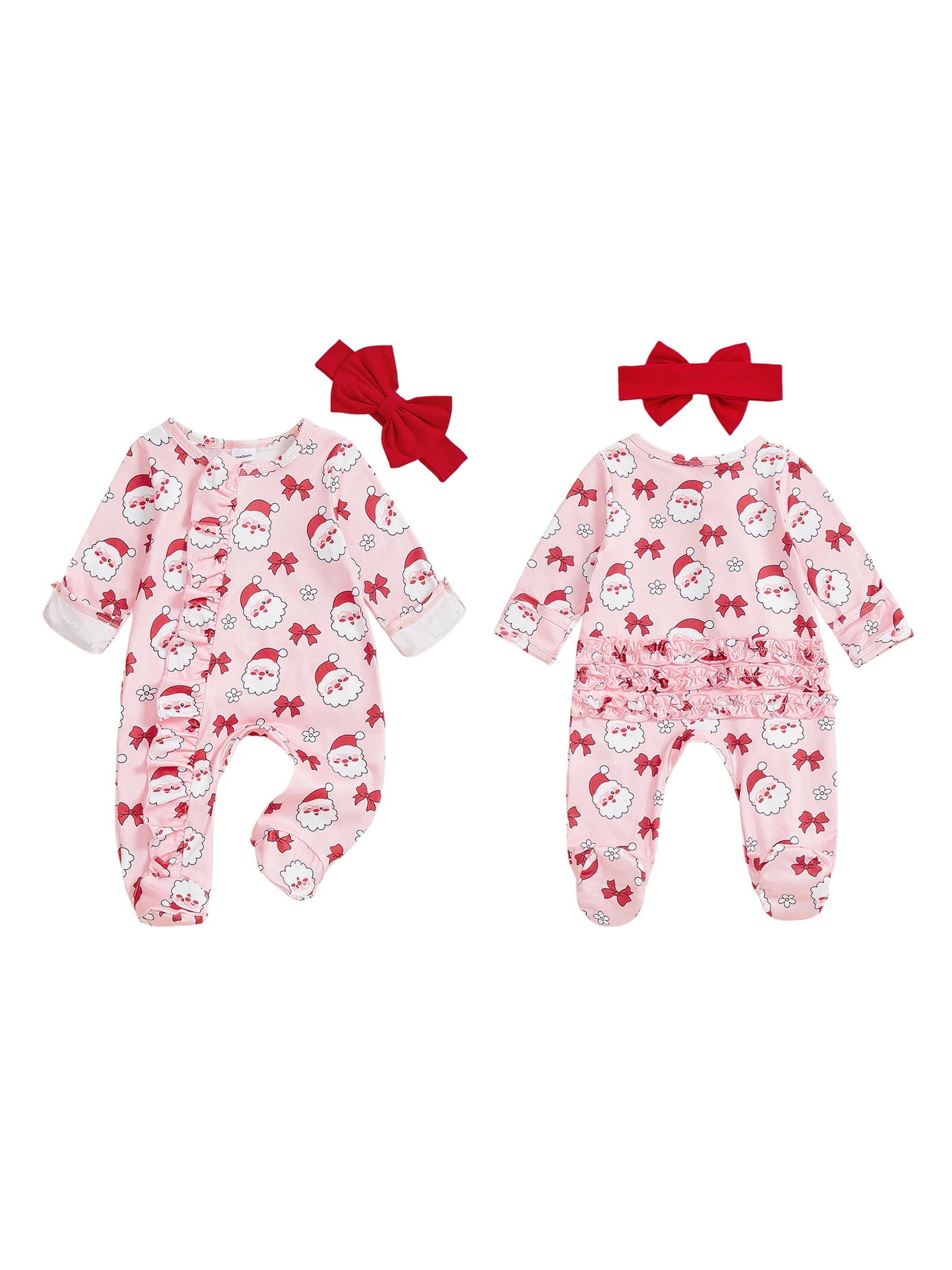 Cute Baby Boy Christmas Romper Reindeer Print Long Sleeve Snap Up Footed Jumpsuit with Matching Hat and Socks