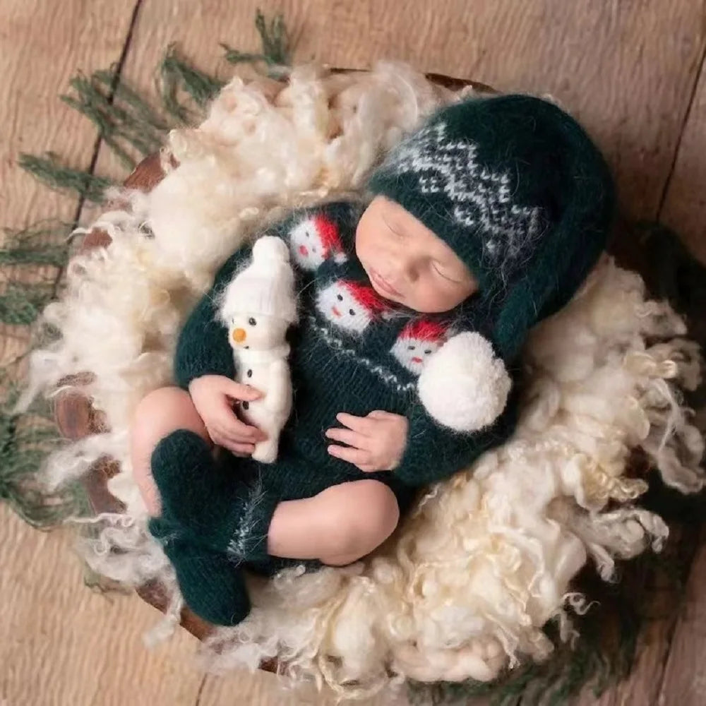 Christmas Baby Clothes Birth Photography Props Articles Newborn Knitted Outfit Costume Infant Photo Shoot Accessories Male Sets