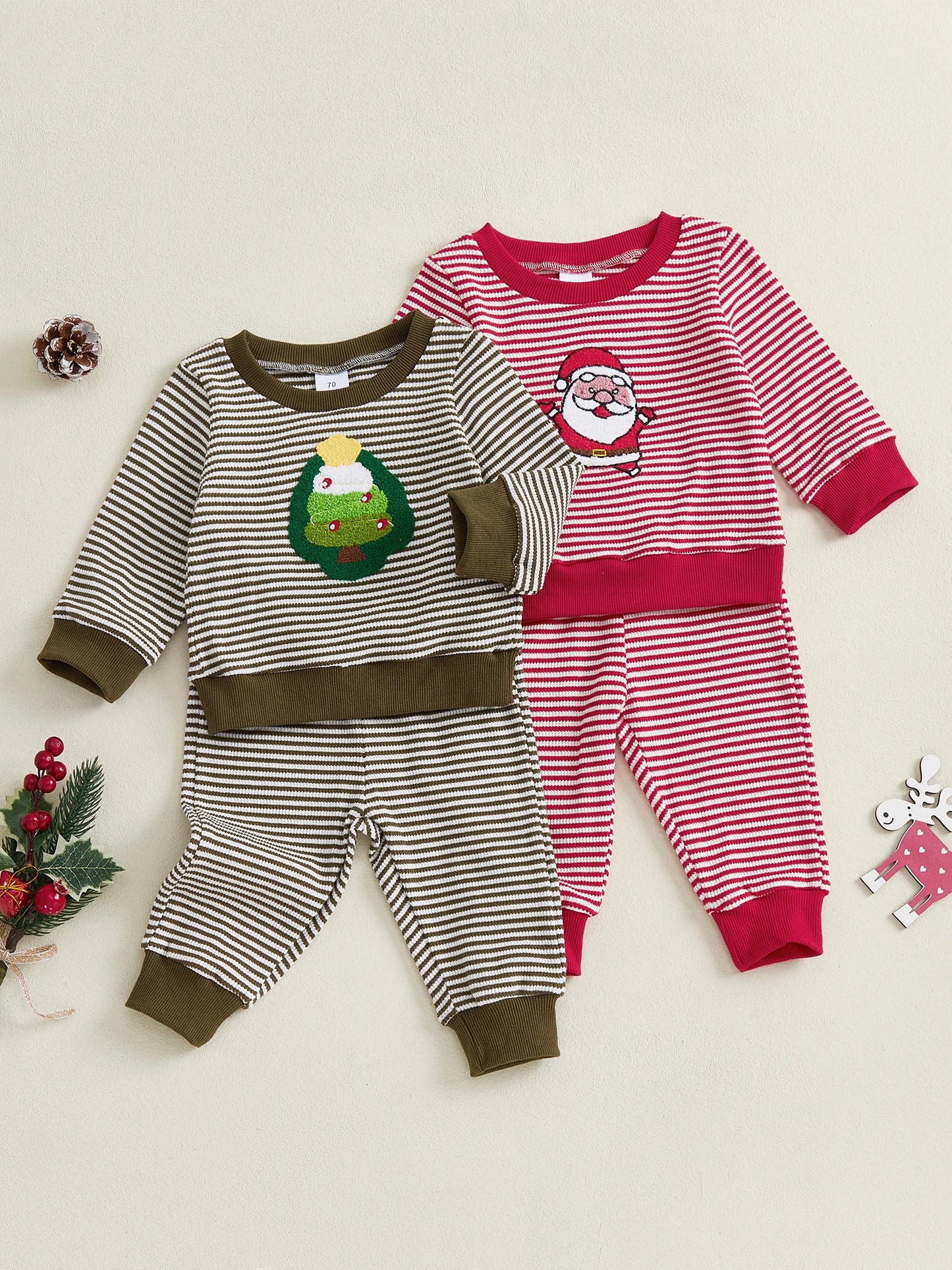 Baby Boys Christmas Outfits Santa Claus Reindeer Applique Plaid Flannel Shirt and Pants 2-Piece Clothing Set for Winter Holiday