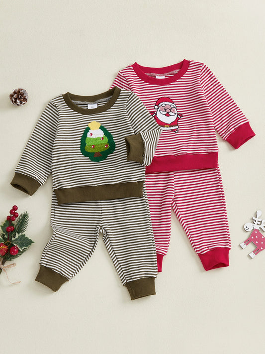 Baby Boys Christmas Outfits Santa Claus Reindeer Applique Plaid Flannel Shirt and Pants 2-Piece Clothing Set for Winter Holiday