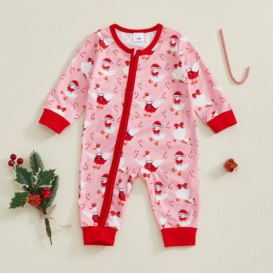 Toddler Christmas  Reindeer Snowflake Print Short Sleeve Round Neck Button Up Playsuit Pajamas for Baby Girl