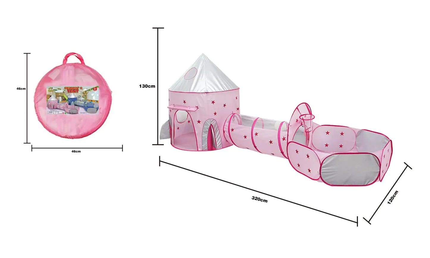 3 In 1 Kid Tent House Play Toy Tunnel Crawling Playhouse Castle Portable Children Ocean Ball Pool Pit Baby Folded Indoor Outdoor