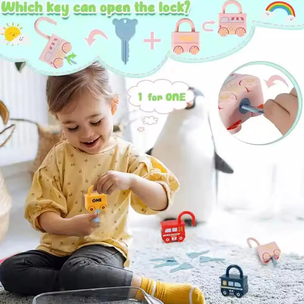 Montessori Lock and Key Train Set, Educational Toys for Toddlers 1-3, Baby Learning Train with Keys Matching Game