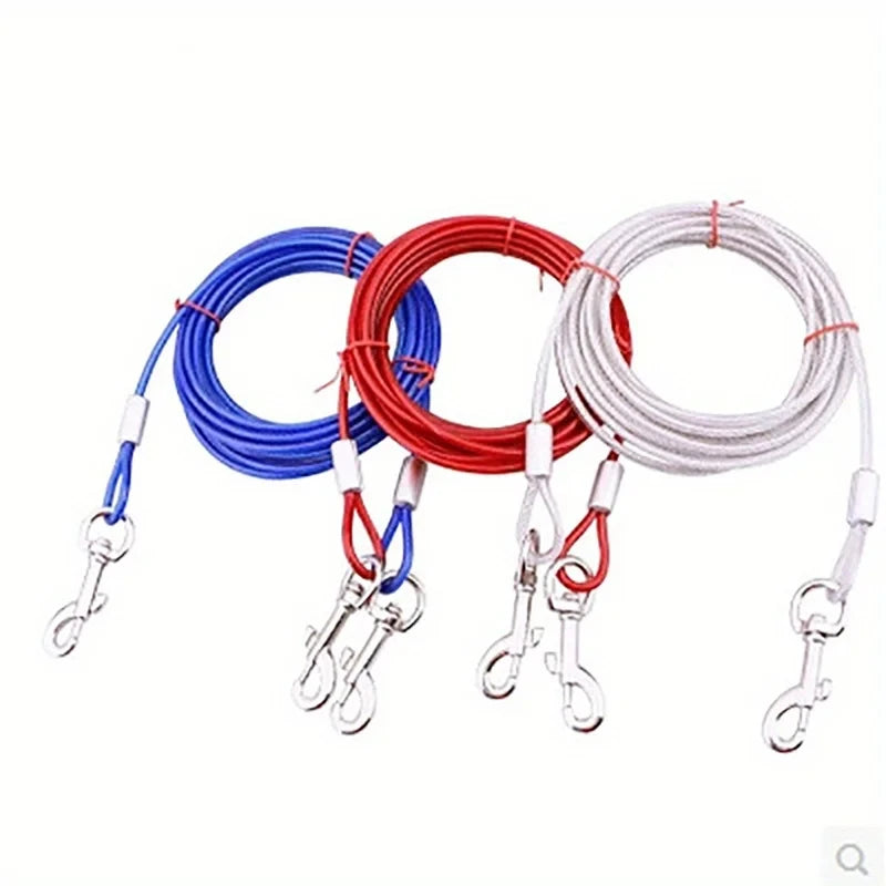 High Quality 5mm*3m Lengthen Steel Wire Dogs Rope Chain Durable Double-end Dogs Leash Cable Dual Heads Metal Hooks Pet Supplies