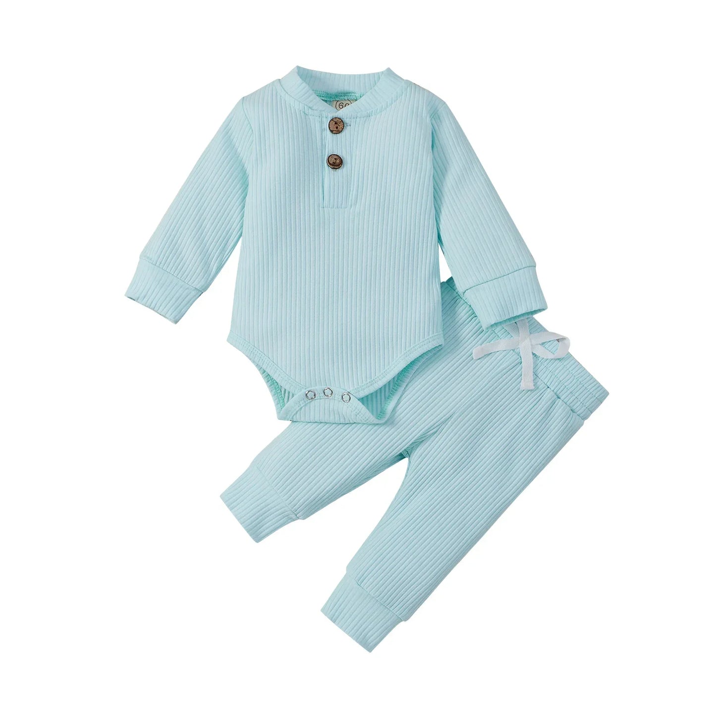 Spring Autumn Newborn Infant 2PCs Clothes Set for Boys & Girls Ribbed/Plaid/Solid Long Sleeve Bodysuit + Elastic Pants