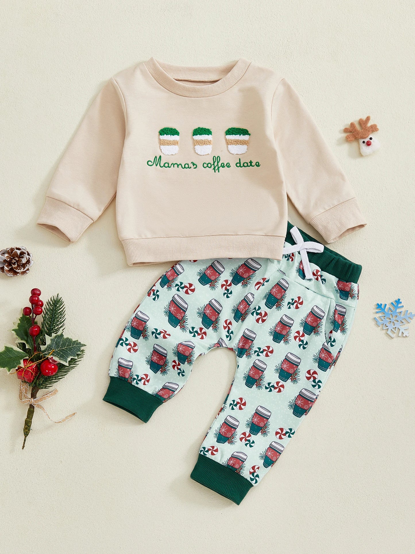 Toddler Boy Christmas Outfit Reindeer Print Hoodie and Jogger Pants Set for Baby Boys Winter Clothes 2 Piece Set