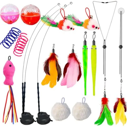 22Pcs 5in1 Cat Toys Interactive Cat Toy for Indoor Cats with Sticky Super Suction Cup Detachable Replacements Feathers Ba Mice