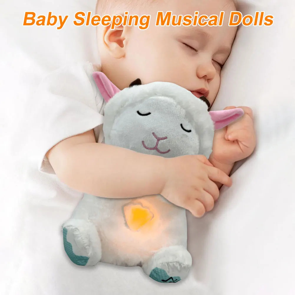 Cute Animal Sleeping Music Toy with Music Lights Rhythmic Breathing Motion Baby Sleep Soother Musical Baby Toy for Newborns