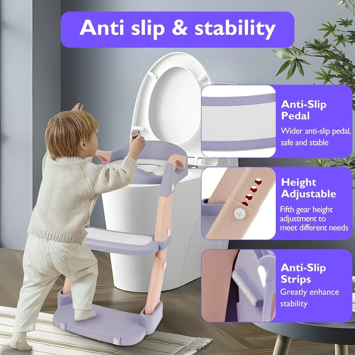 Child Toilet Seats Stairway Foldable Kids Potty Training Seat Step Stool Baby Potty Baby Pot Toilet Bathroom with Nonslip Pad