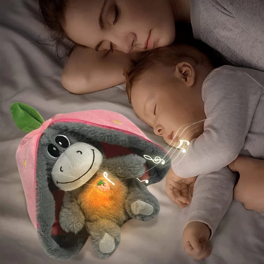 Strawberry Donkey Plush Doll Breathing Music Lighting Into Fruit Transform Baby Sleeping Stuffed Fluffy Toy Cute Plush Toys Gift