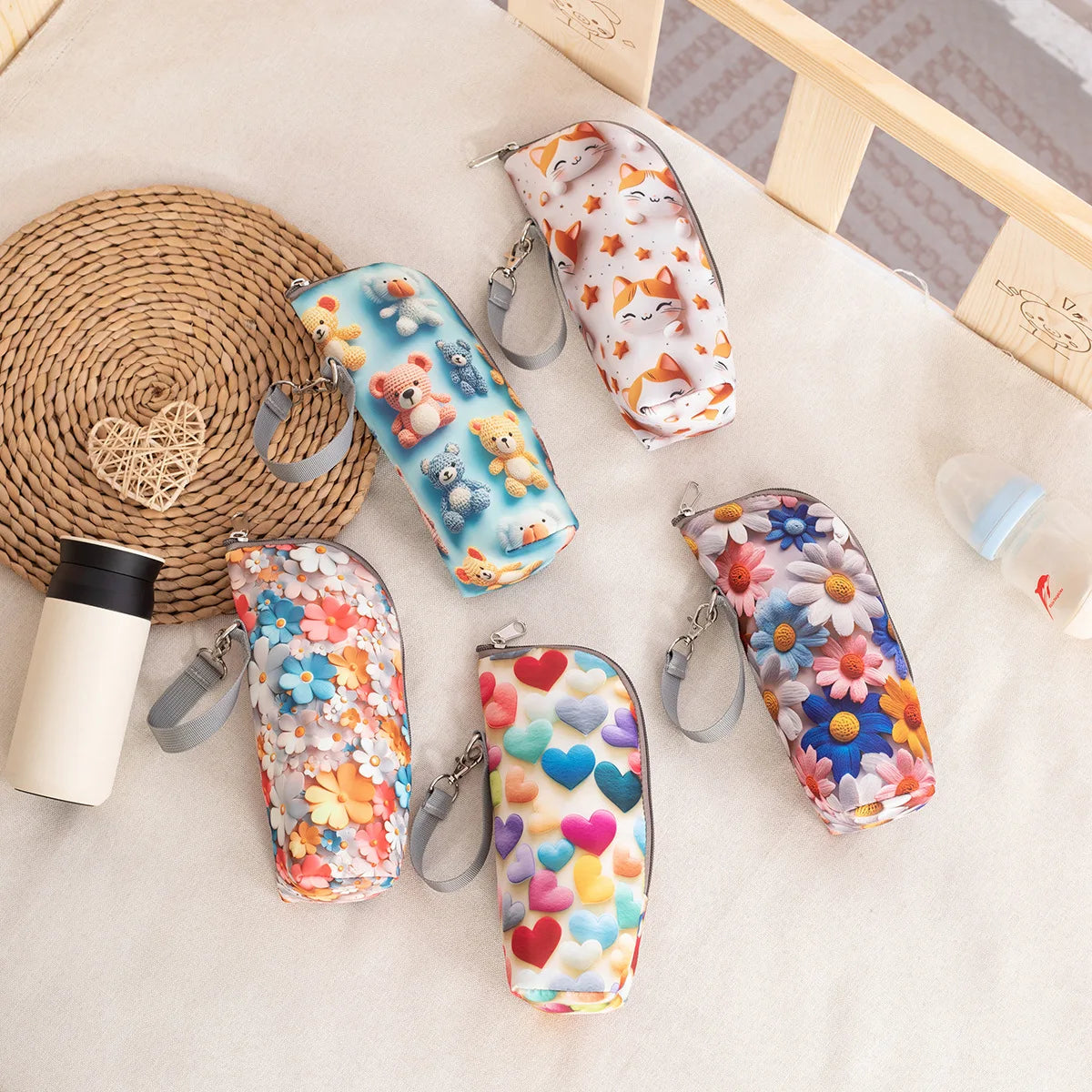 New Baby Bottle Bag Bottle Warmer Baby Feeding 3D Pattern Aluminum Mold Insulation Stroller Hanging Bag For Storage Cups Drinks