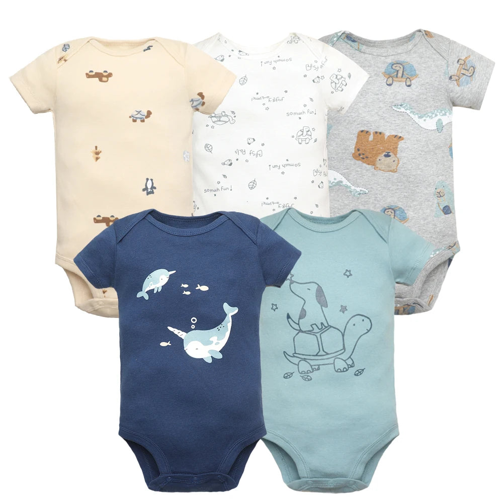 New Cartoon Baby Boys Girls Bodysuit 3-5PCS Short Sleeve 100% Cotton Baby Clothes 0-24Months Newborn Body Bebe Jumpsuit Clothing