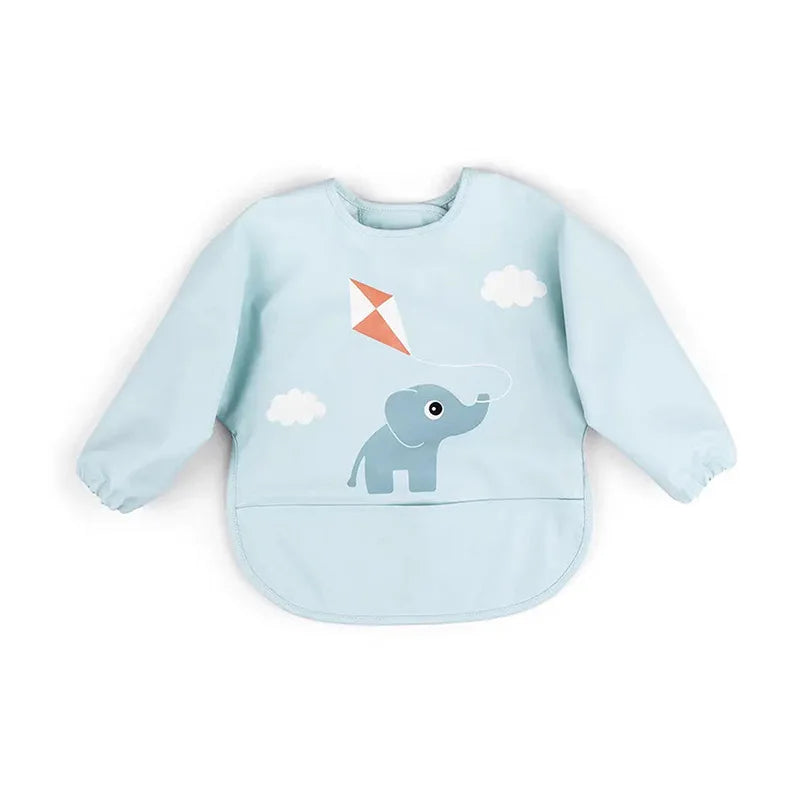 2025 New Baby Infant Eating Clothes PU Kids Smock Bib Long Sleeve Waterproof Oil-proof Food Pocket Easy To Clean