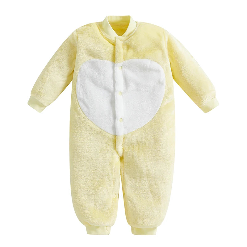 Cute Animal Print Hooded Jumpsuit Cozy Winter Romper with Zipper Closure for Infant Boys and Girls