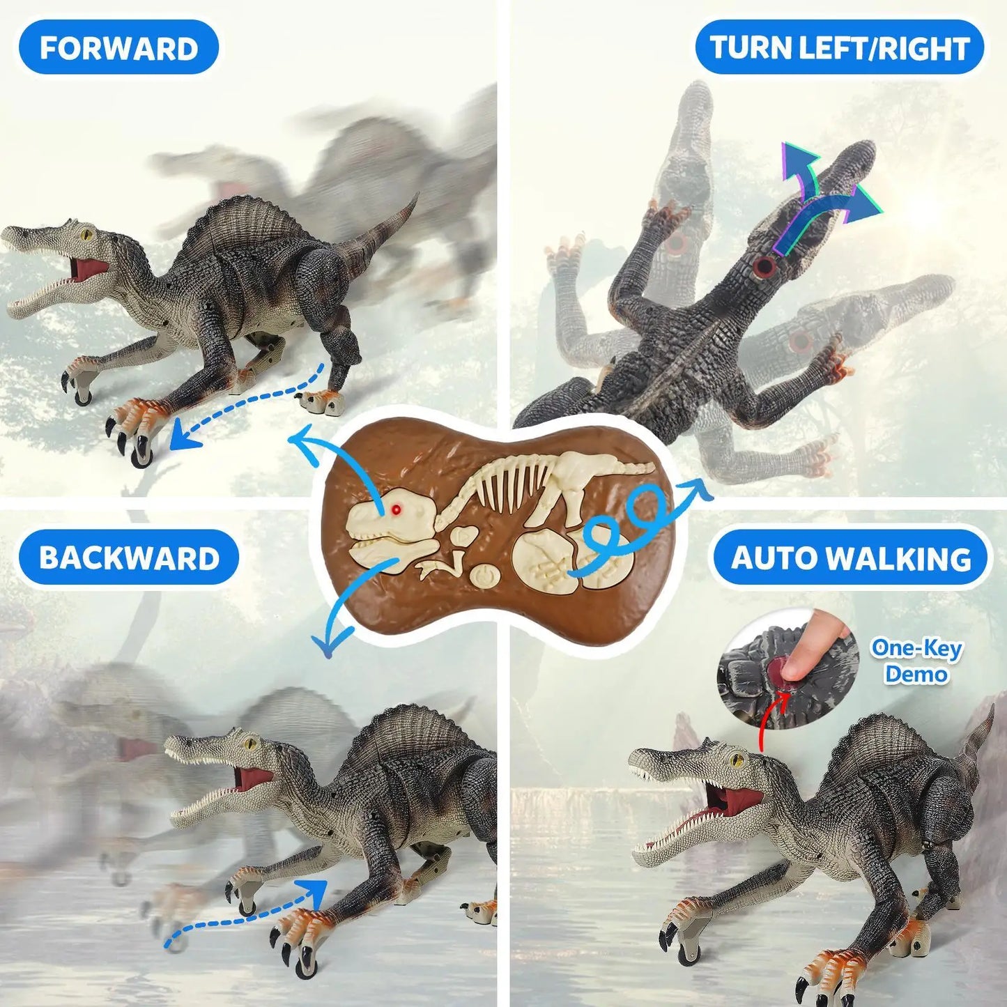 Dinosaur Animal Toy with remote control, Tirano-saurio Rex, Spinosaurus and SickleSaur Rex with water spray and swift movement,
