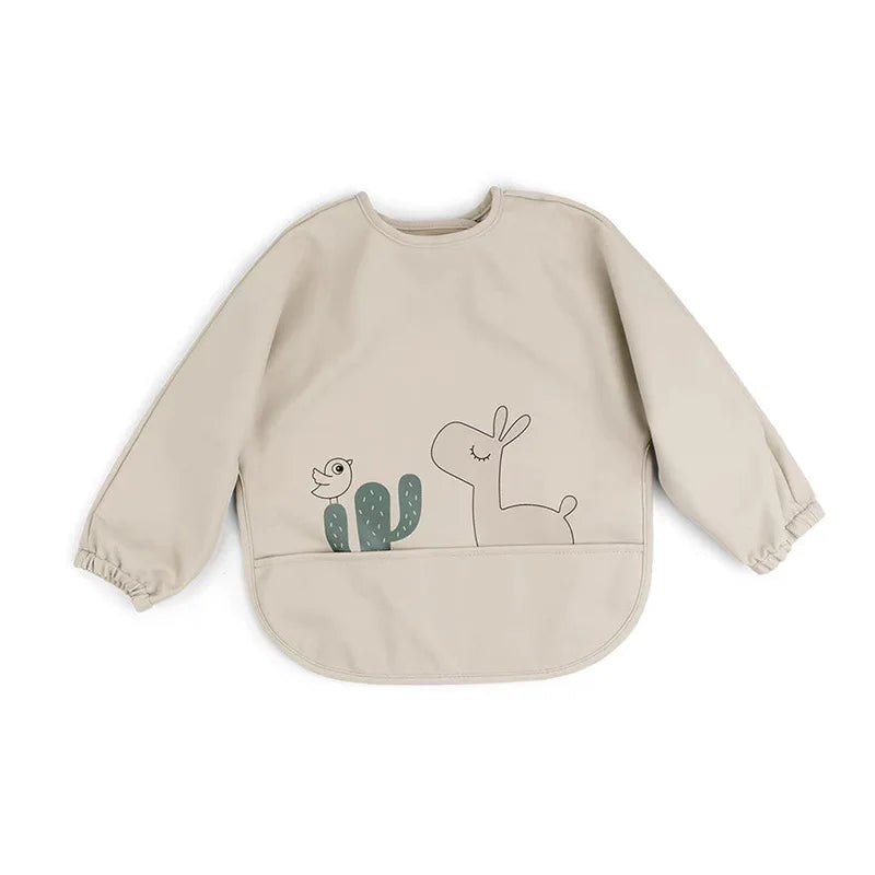 2025 New Baby Infant Eating Clothes PU Kids Smock Bib Long Sleeve Waterproof Oil-proof Food Pocket Easy To Clean