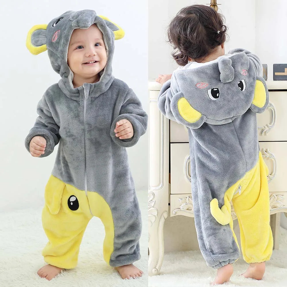Baby Kigurumis Pajama Toddler Winter Cartoon Jumpsuit Boys Girls Plush Flannel Overalls Kids Bear Lion Penguin Dino Costumes