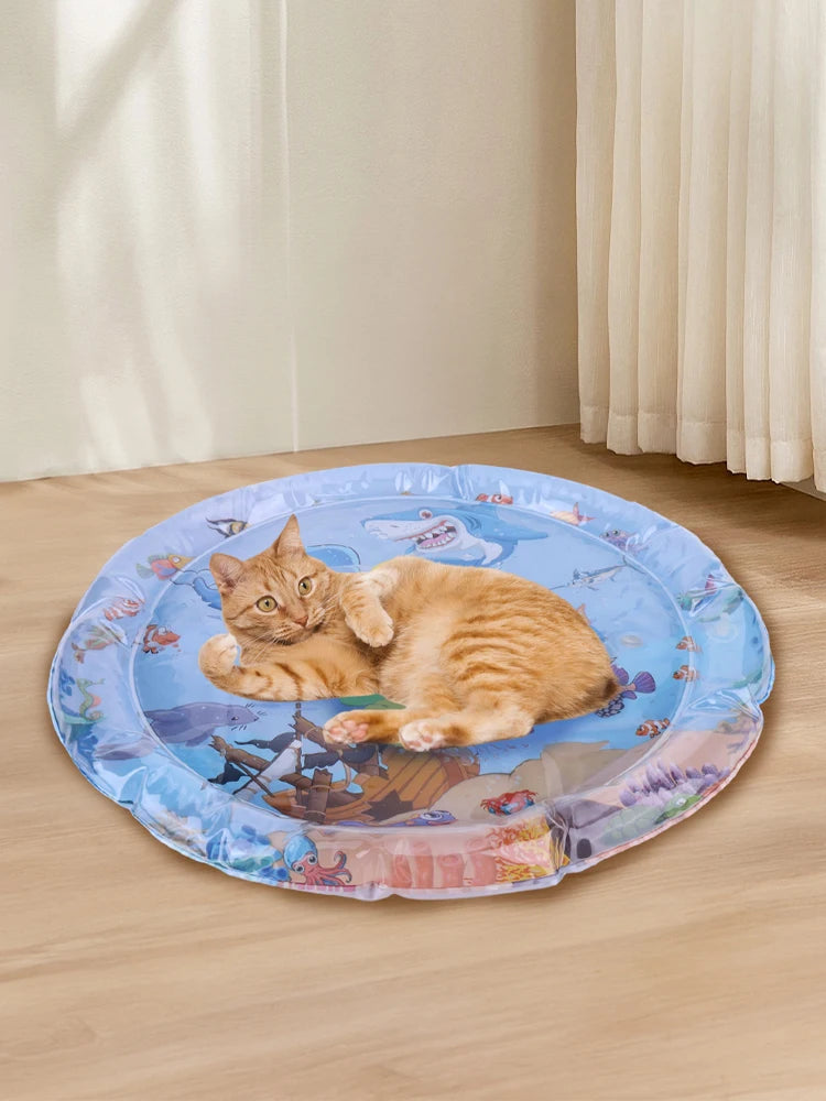 Extra Thick Aqua Interactive Cat Play Mat Cat Toys Bored Pet Animals Cat Kicker Toys Self Play Mat for Running Water Fun