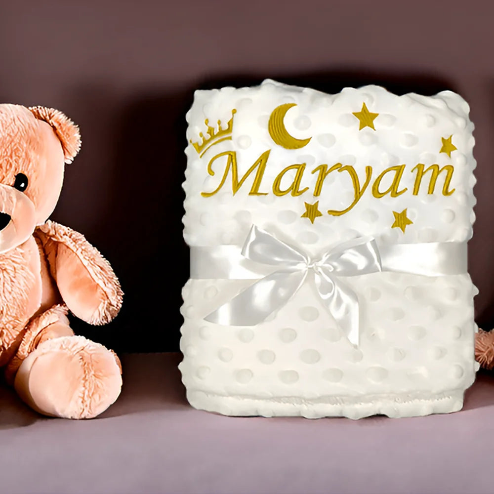 Personalized Baby Blanket with Name for Newborn Boys and Girls Custom Minky Fleece Toddler Crib Stroller Blanket Birthday Gift