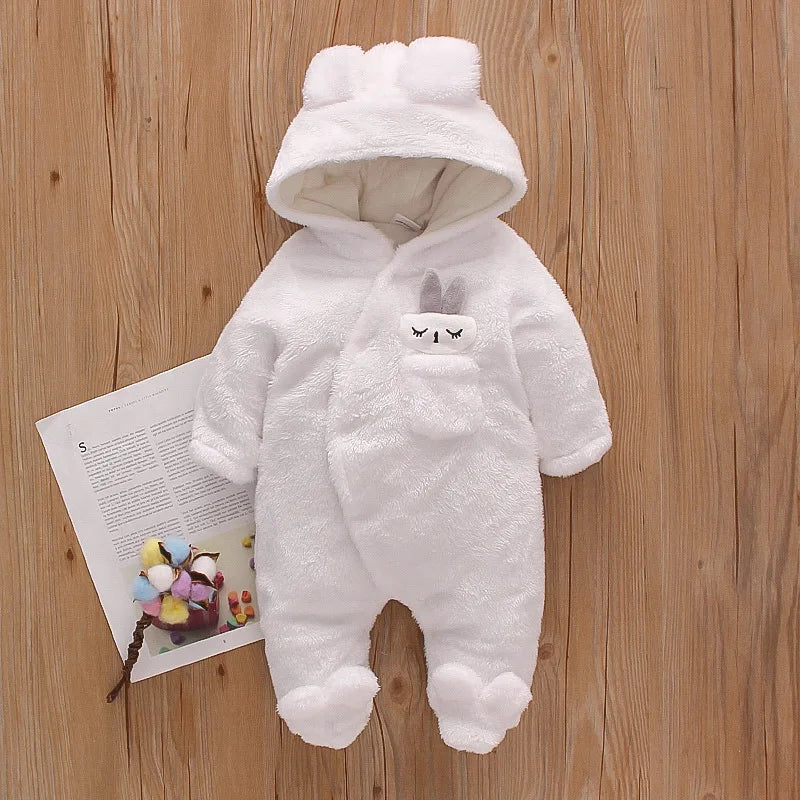 New Autumn Winter Baby Plush Climbing Clothes - Warm Thick Cartoon Dog/Rabbit Cotton Outfit for 0-2 Years Old | Cute Baby Romper