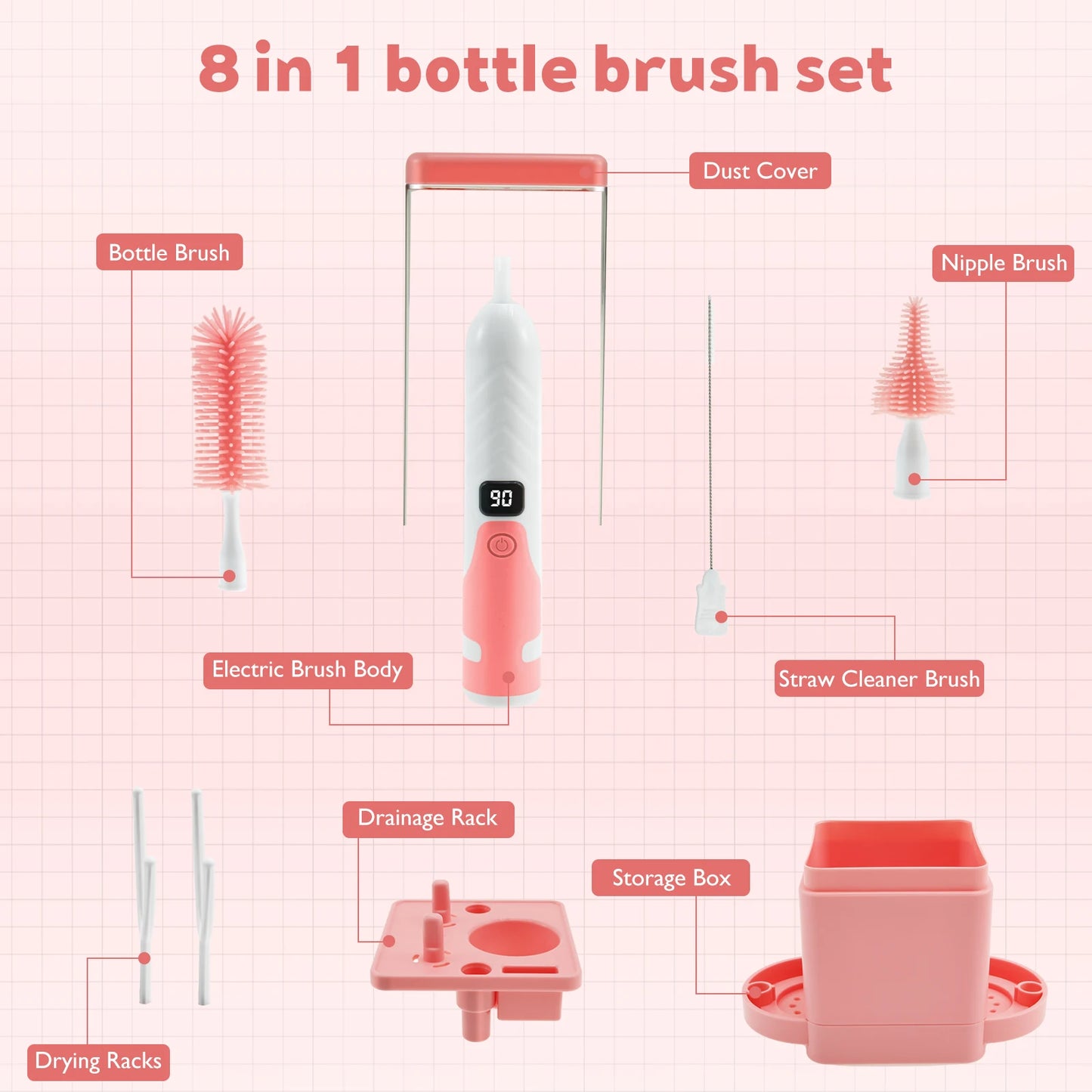 Multifunctional Electric Cup Brush Kitchen Glass Bottle Cleaning Brush Adjustable Level Rechargeable Tea Cup Baby Bottle Cleaner