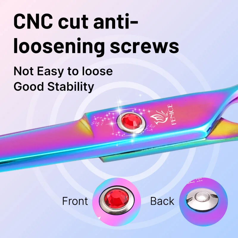 Fenice Classical Model homeuse 9cr steel 6.5/7.0 Inch rainbow&black dog grooming scissors Shears set for household pet owner