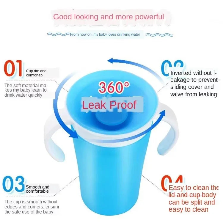 Baby Learning Drinking Cup With Double Handle Flip Lid 360 Degrees Can Be Rotated Leakproof Cup Infants Water Cups Bottle