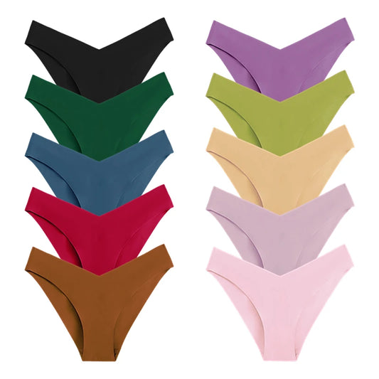 10Pcs/Set New Women's Panties Female Seamless Underwear Solid Ice Silk Lingerie 10 Pieces Women Panties 10 Pieces Free Shipping