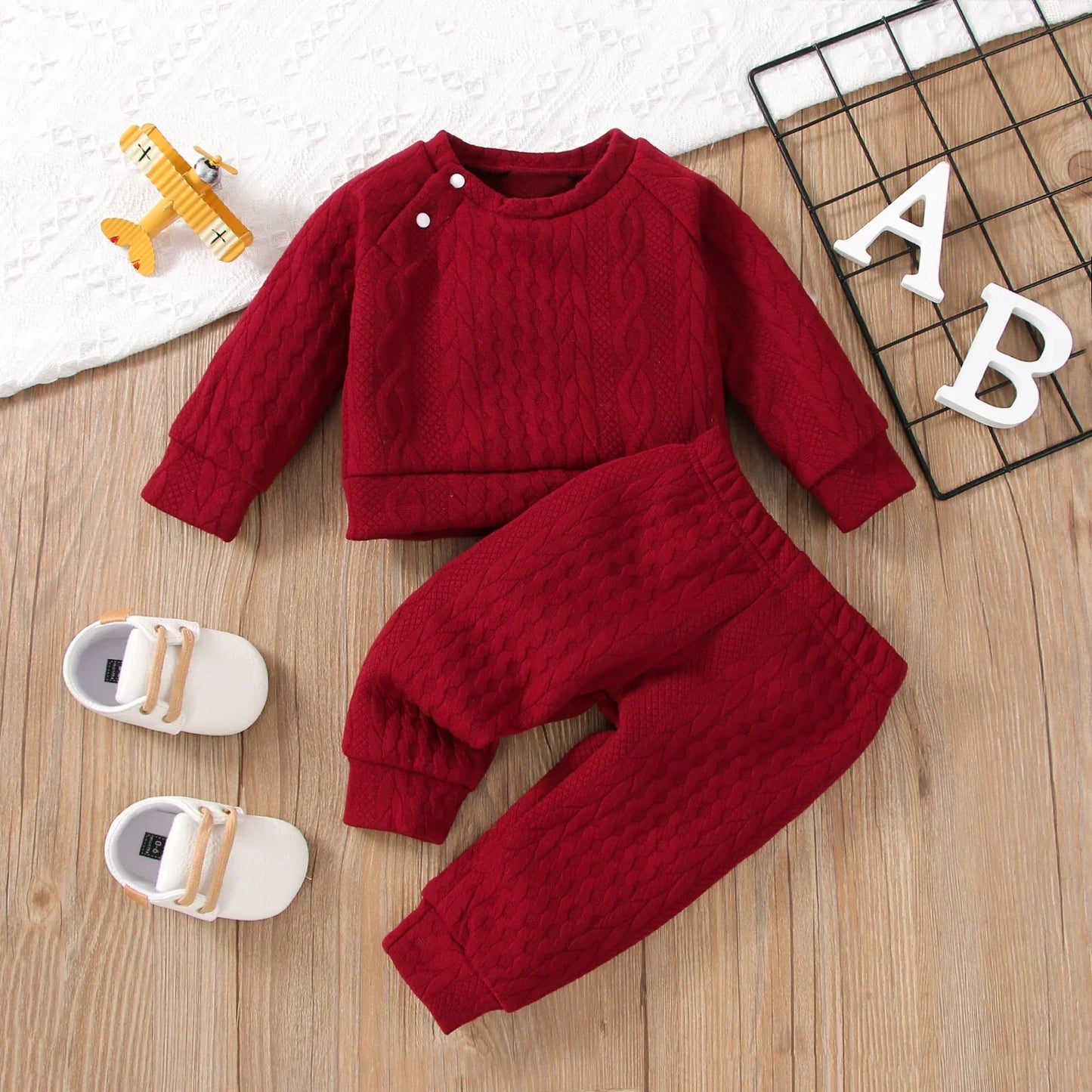 0-3 Years Baby Boys & Girls 2PCS Autumn Winter Outfit Solid Color Long Sleeve Top + Pants Daily Casual