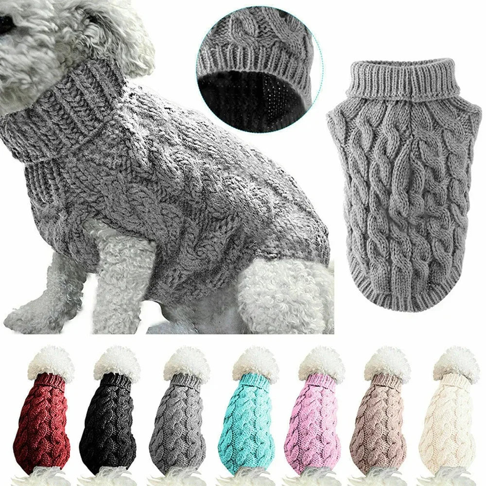 Winter Warm Dog Sweater Turtleneck, Easy Wear Open Front Pet Pullover for Small Medium Dogs, Soft Machine Washable Knit Coat