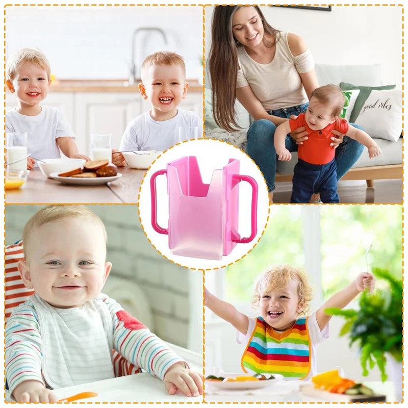 Infant Anti-Spill Cup Holder Bottle Cup Milk Holder Adjustable Safety Plastic Baby Toddler Juice Box Drinking