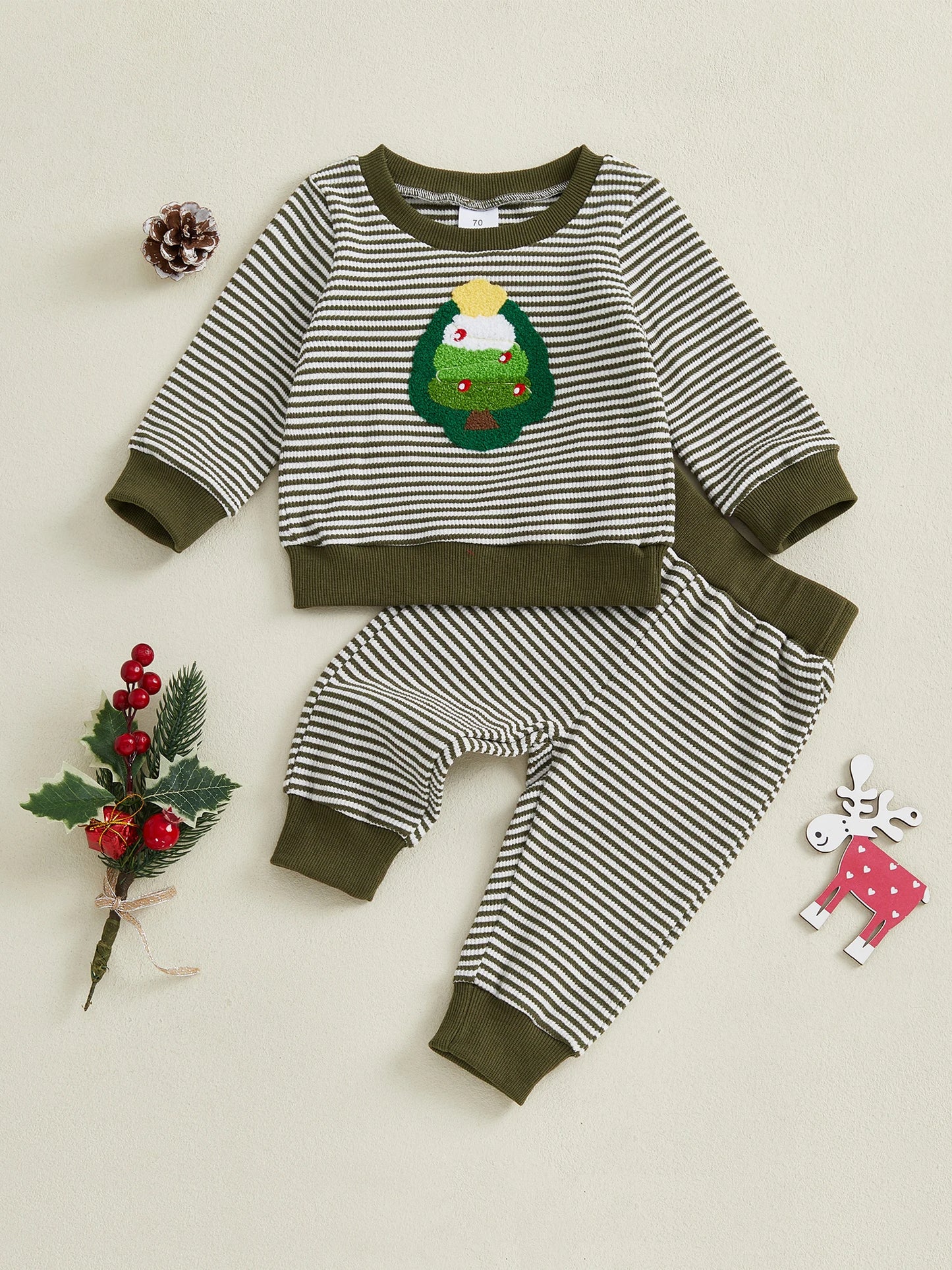Baby Boys Christmas Outfits Santa Claus Reindeer Applique Plaid Flannel Shirt and Pants 2-Piece Clothing Set for Winter Holiday
