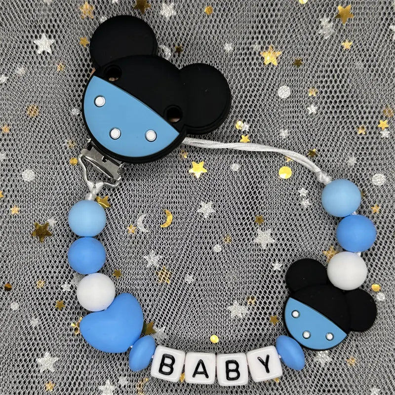 Free Handmade Personalized Name Baby Pacifier Clips Chains Silicone Beads Teether Teething Toys Dummy Holder Pacifier Chain Gift