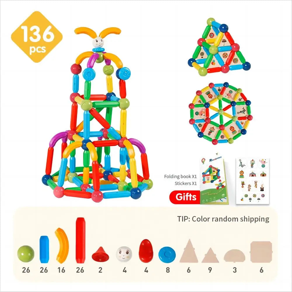 Romboss 10/26/48/78/101/136pcs Magnetic Constructor Building Blocks Toys Children Magic Magnet Stick Rod Montessori Toy Gifts
